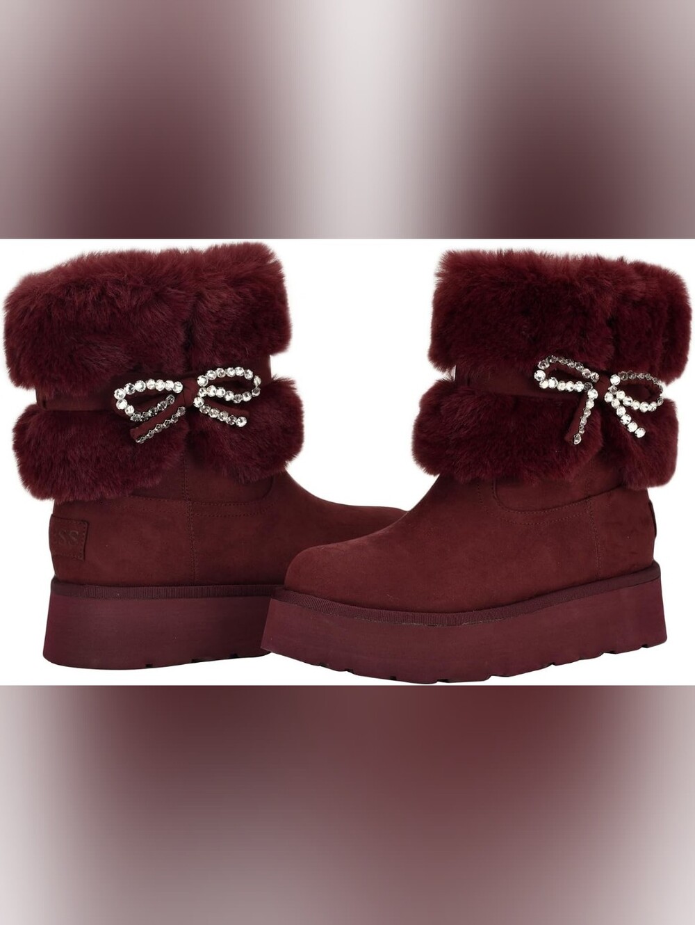 Women's Faux Fur Platform Ankle Boots - Burgundy 6 M